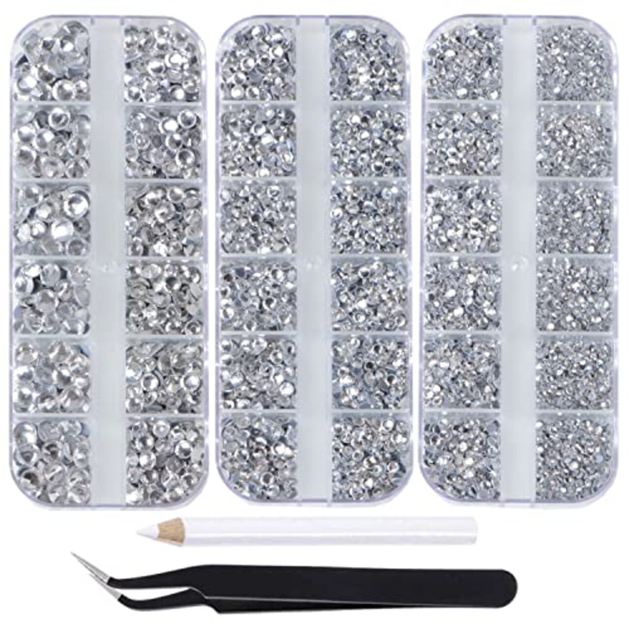6800 Pieces+ Flatback Glass Hotfix Iron On Rhinestones Crystal for DIY Making with 1 Tweezer & 1 Picking Pen for Shoes, Clothes, Face Art, Bags, Manicure (Clear Crystal, 6-Sizes)